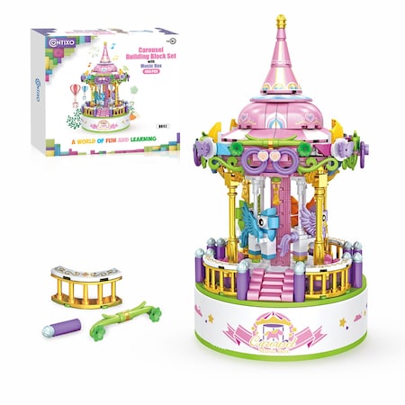 Contixo Carousel Building Block Set with Music Box, 488-Piece Set BK02